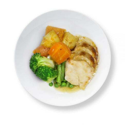 Tangy Apricot Chicken with Roast Potatoes