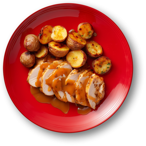 Tangy Apricot Chicken with Roast Potatoes