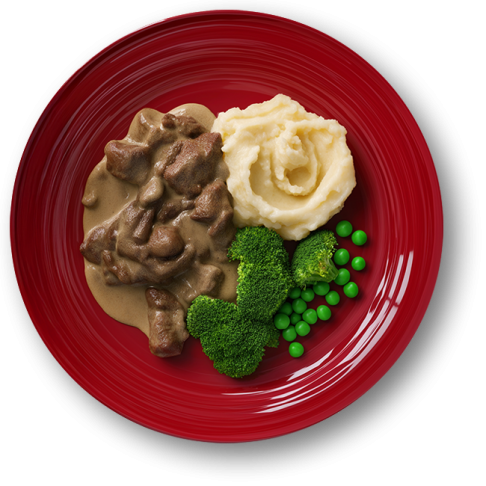 Beef Stroganoff with Mashed Potato and Greens