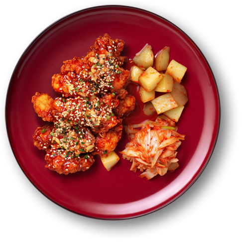 Korean Fried Chicken with Potatoes & Kimchi