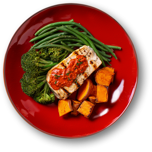 Moroccan Paprika Dory with Sweet Potato, Greens and Peri Peri Sauce