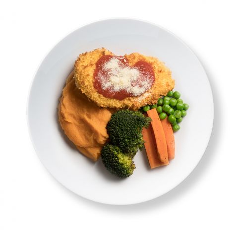 Crispy Chicken Parmigiana with Sweet Potato Mash